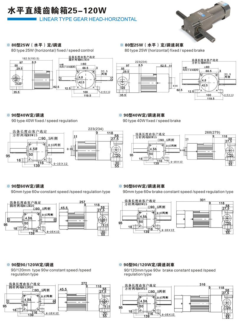 水平直線齒輪箱25W-120W