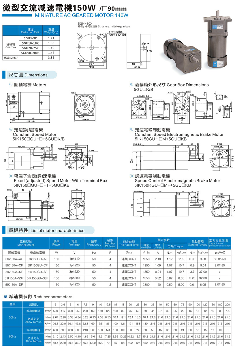 微型交流減速電機(jī)150W
